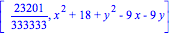 [23201/333333, x^2+18+y^2-9*x-9*y]